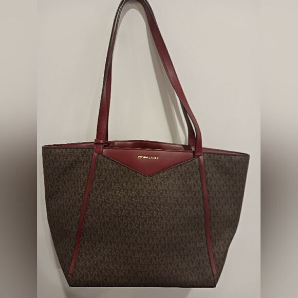 Michael Kors Brown & Bergundy Purse Tote Bag - Picture 1 of 6